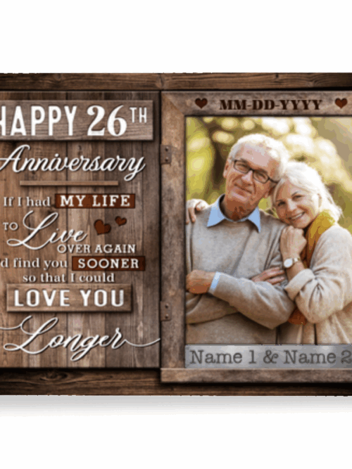 26th Anniversary Window Frame Personalized Photo Canvas Wall Art
