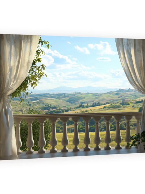 Balcony View Over Tuscan Hills - Oil Painting Canvas Art