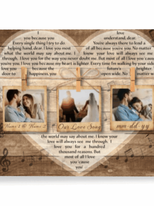 Custom Heart-Shaped Wedding Song Lyrics Polaroid Collage Canvas For Couple