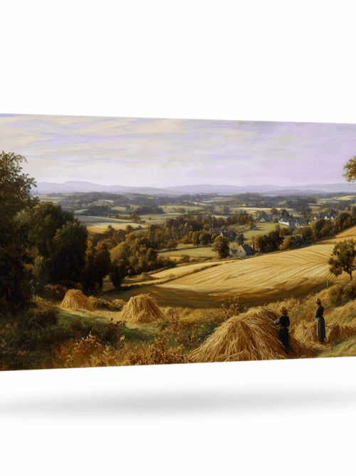 Harvesting Near Evesham Abstract Landscape Canvas Print Wall Art for Living Room & Bedroom