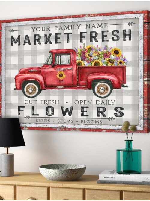 Ohcanvas Market Flower Sunflower Pick-up Truck Custom Name For Family Personalized Canvas Wall Art Decor