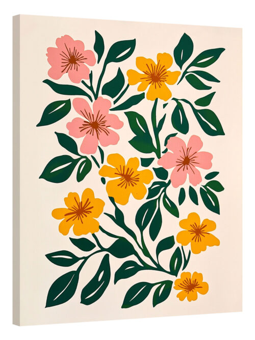 Pink And Yellow Flower Arrangement Canvas Boho Wall Decor