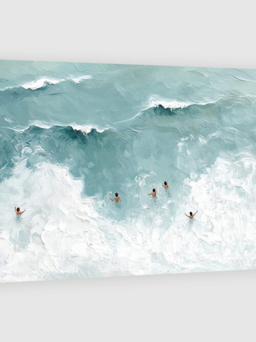 Swimmers In Turquoise Waves Canvas Beach Wall Art