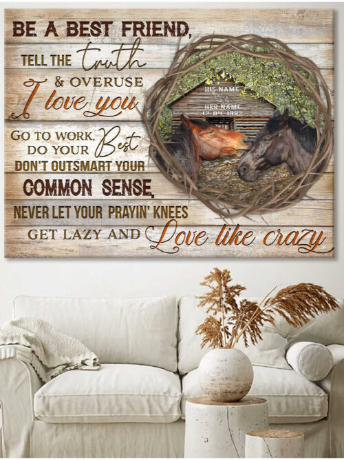 Vintage Barn And Couple Horses Love Like A Crazy Song Custom Farmhouse Canvas Art